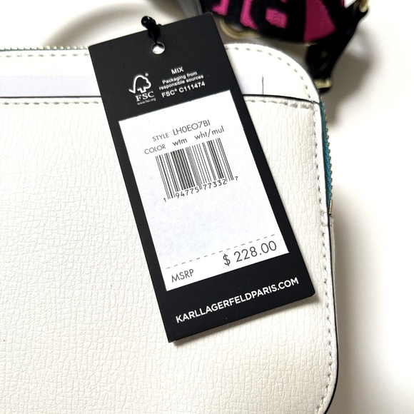 NWT $230 Karl Lagerfeld Simone Crossbody Top Handle – White Multi Stud Logo - Picture 8 of 8